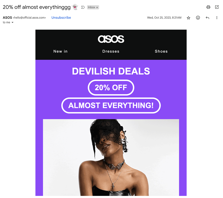 Halloween email marketing by asos